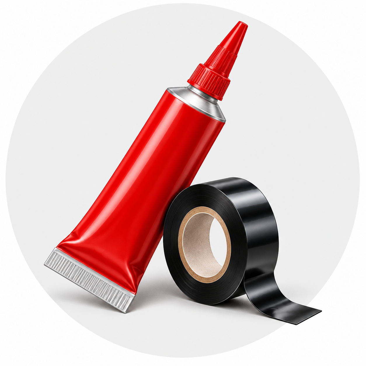Red Sealant Tube and Black Tape